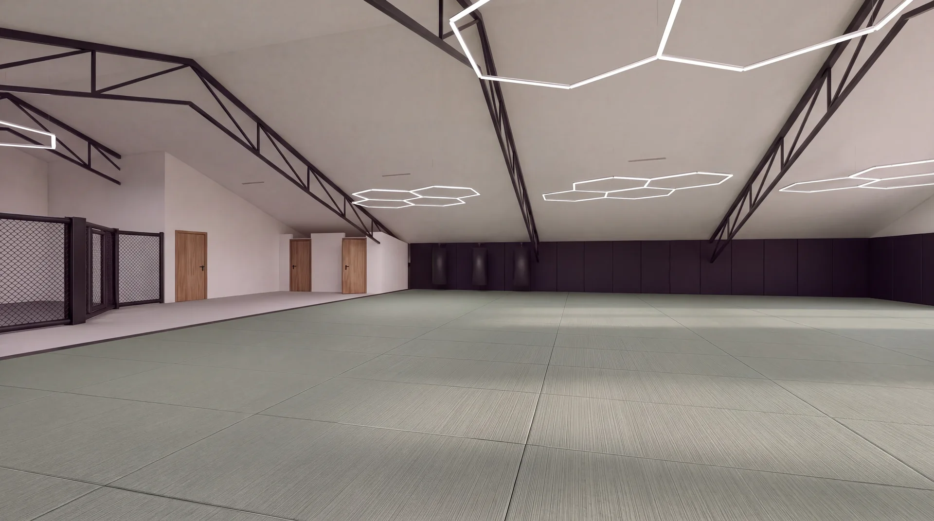 Concept rendering of the open upstairs training mats beneath the academy’s original pitched roof
