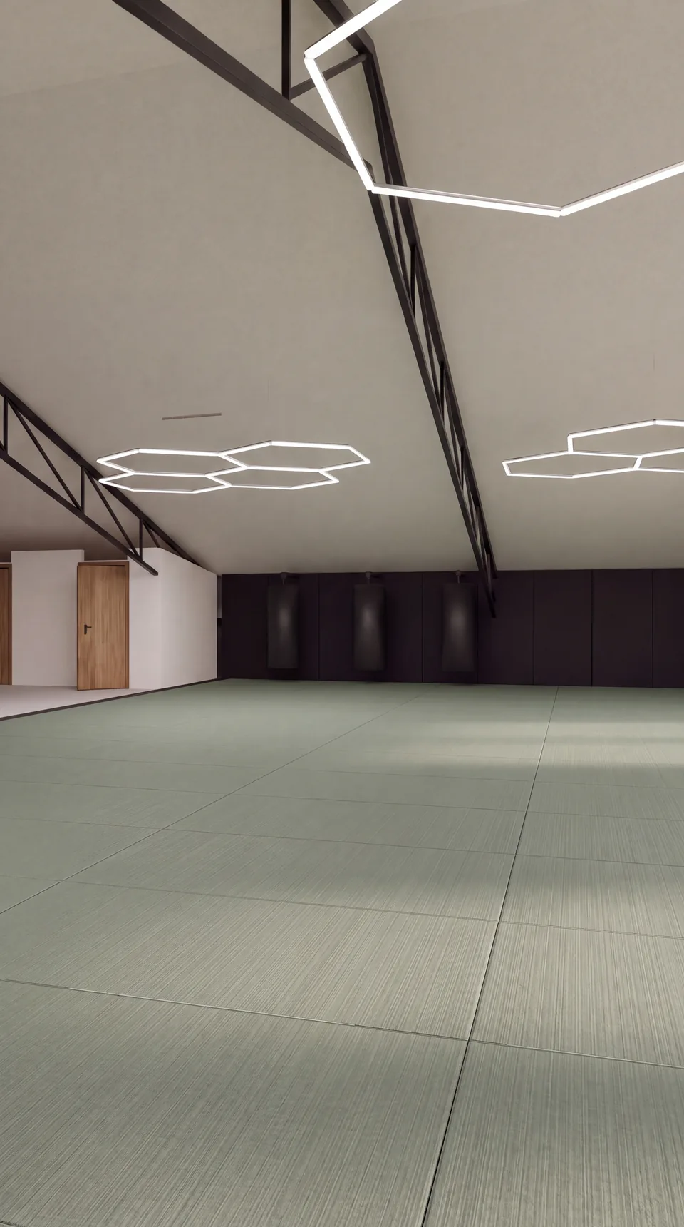 Portrait concept rendering of the upstairs training mats and hanging bags